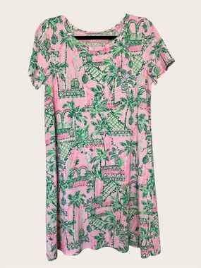 Lilly Pulitzer Pink Tropical Palm Print T-Shirt Dress